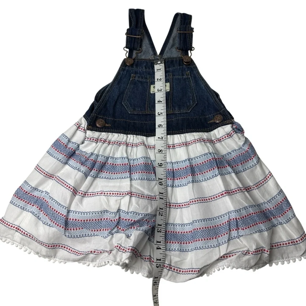 Osh Kosh Baby Girl's 3T Vestbak Bib Overall Dress Re White Blue 4th Of July Jean